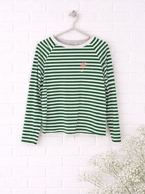 South Parade Lenny Palm Tree Green and White Stripe Long Sleeve Top Size S